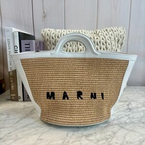Marni Beige and White Woven Tote